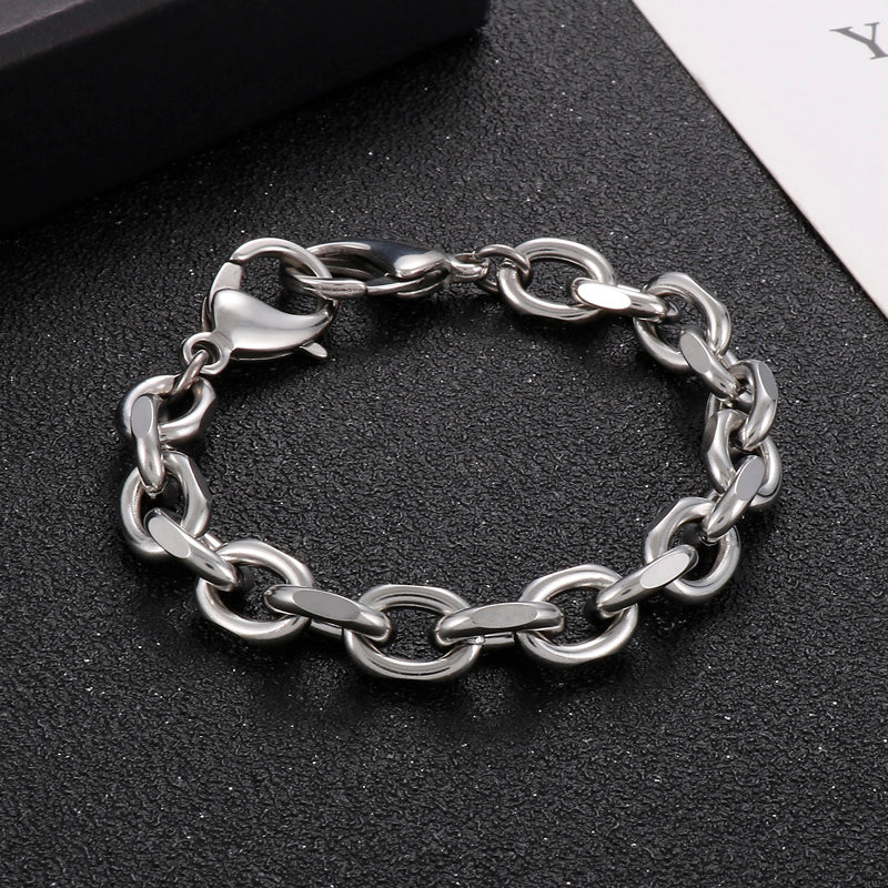 Simple Style Stainless Steel Chain Double Buckle Unisex Bracelet Fashion Cuban Link