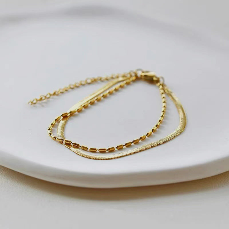 Simple Style Double Layer Snake Bone Bracelet Unisex Titanium Steel 18K Gold Plating Non-Fading
