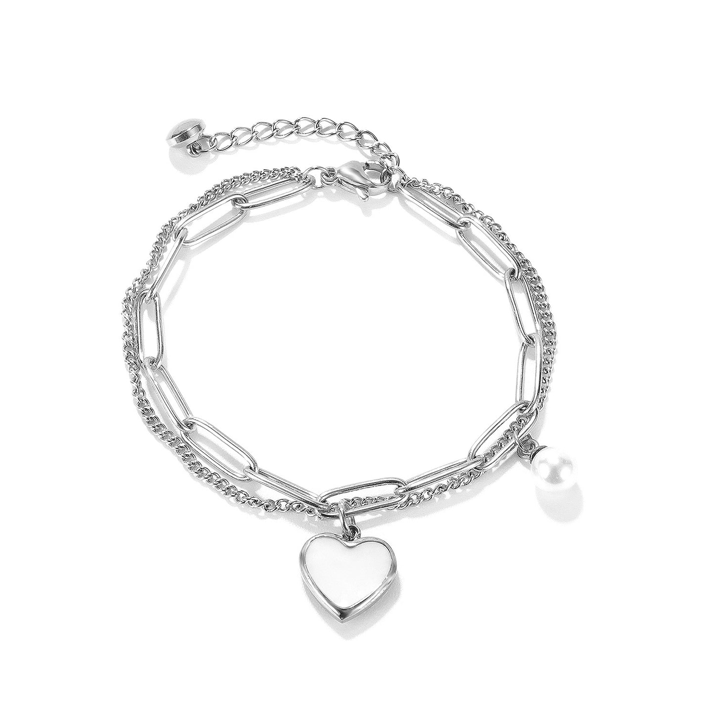 Light Luxury Double-Layer Unisex Pearl Bracelet Female Simple Fashion Chain Heart-Shaped Accessories