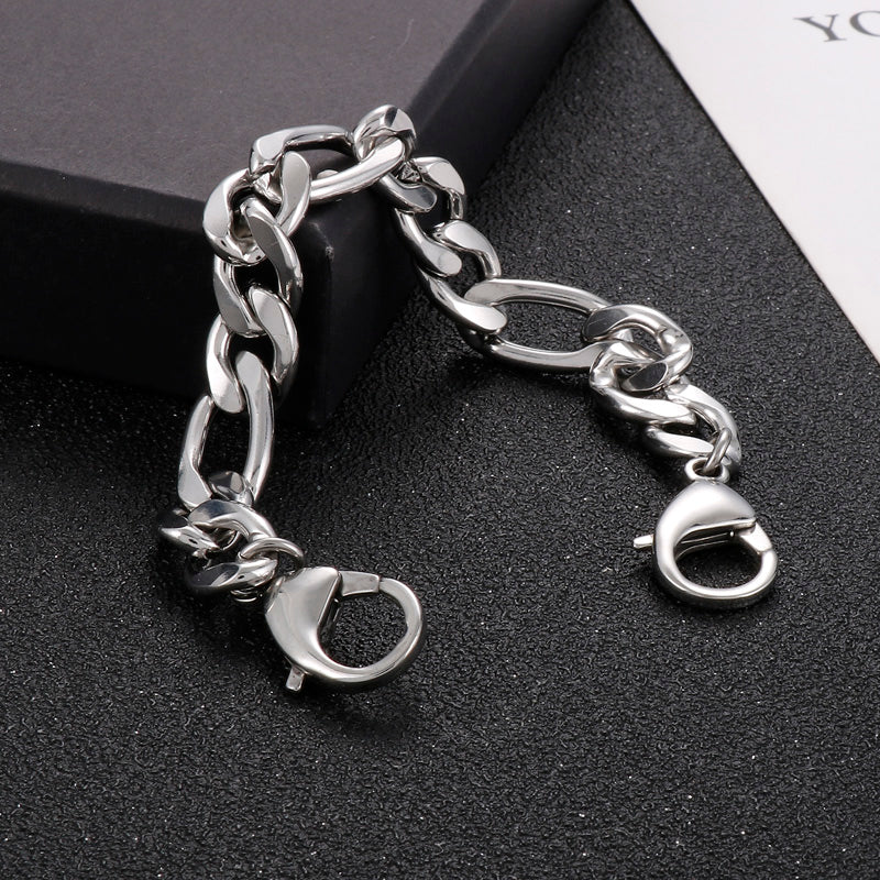 Simple Style Stainless Steel Chain Double Buckle Unisex Bracelet Fashion Cuban Link