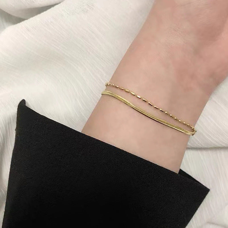 Simple Style Double Layer Snake Bone Bracelet Unisex Titanium Steel 18K Gold Plating Non-Fading