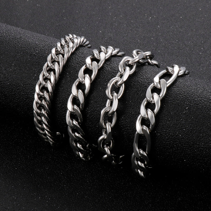 Simple Style Stainless Steel Chain Double Buckle Unisex Bracelet Fashion Cuban Link