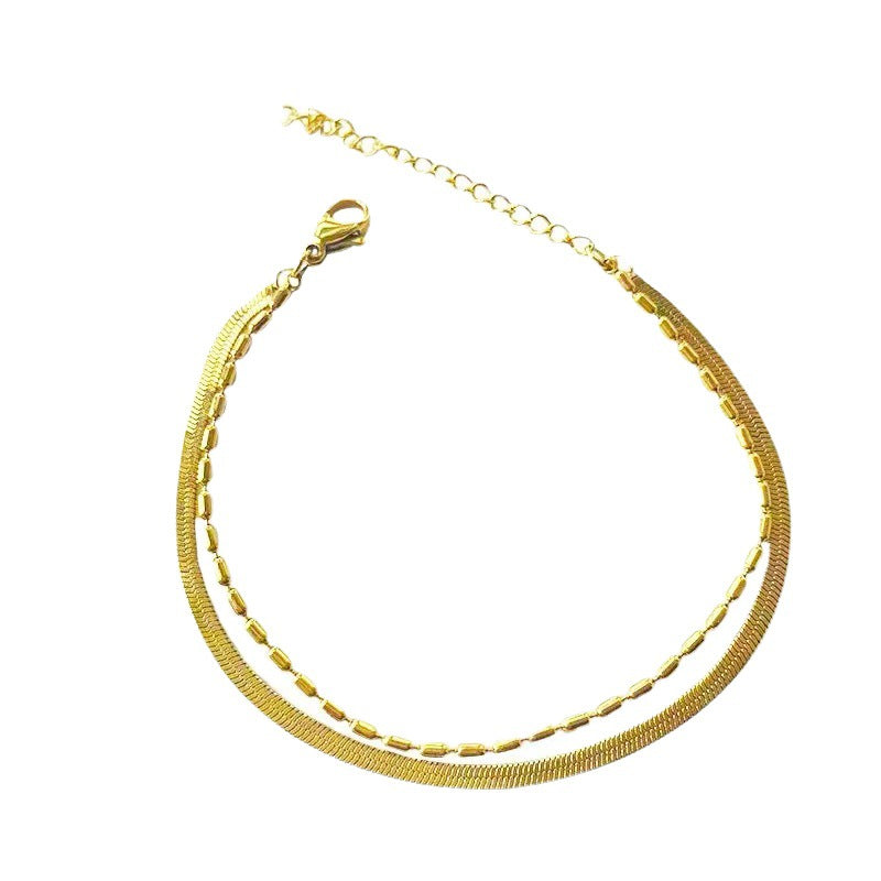 Simple Style Double Layer Snake Bone Bracelet Unisex Titanium Steel 18K Gold Plating Non-Fading