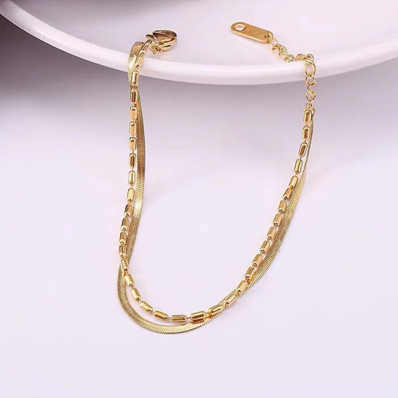 Simple Style Double Layer Snake Bone Bracelet Unisex Titanium Steel 18K Gold Plating Non-Fading