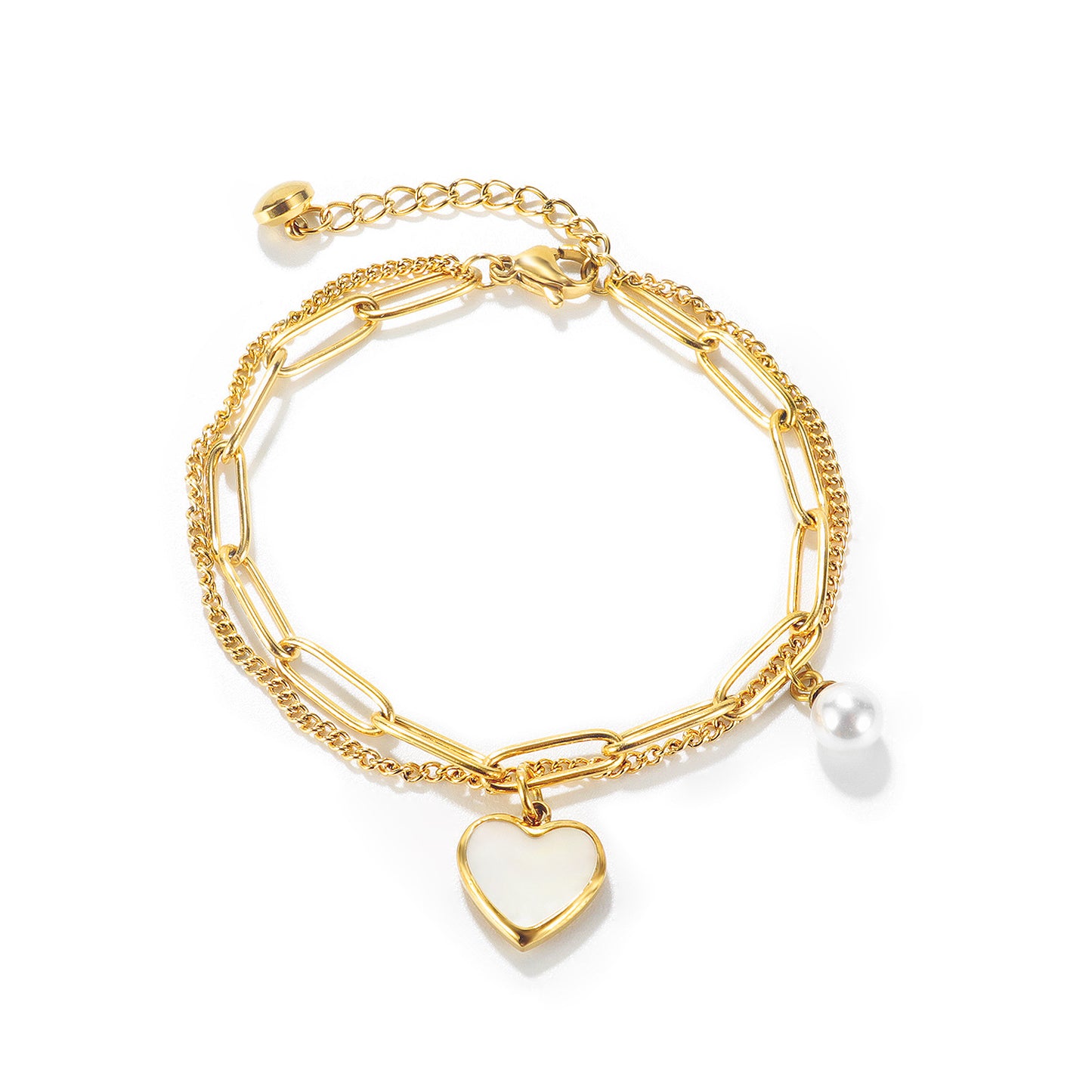 Light Luxury Double-Layer Unisex Pearl Bracelet Female Simple Fashion Chain Heart-Shaped Accessories
