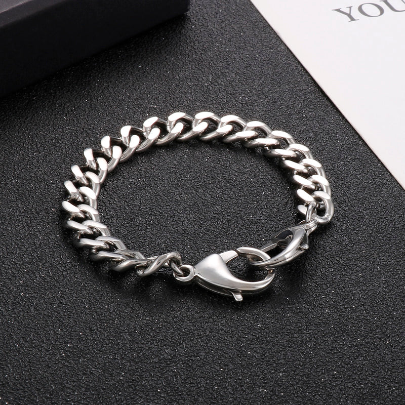 Simple Style Stainless Steel Chain Double Buckle Unisex Bracelet Fashion Cuban Link