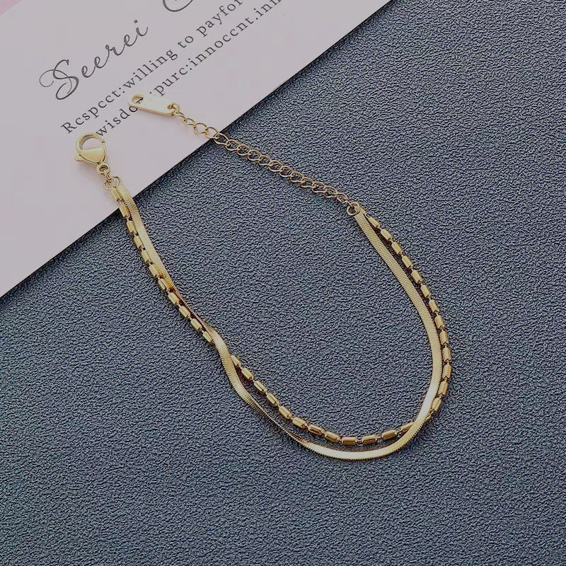 Simple Style Double Layer Snake Bone Bracelet Unisex Titanium Steel 18K Gold Plating Non-Fading
